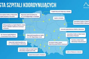 Mapa polski z listą szpitali koordynujących