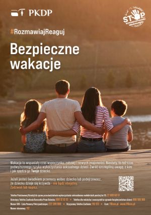 Plakat informujący o kampanii #rozmawiareaguj - jesteś świadkiem przemocy wobec dziecka - REAGUJ!