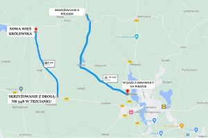 Mapka przedstawiająca lokalizację remontowanych odcinków dróg