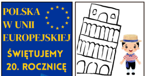 Plakat informujący o 20. rocznicy członkostwa Polski w Unii Europejskiej