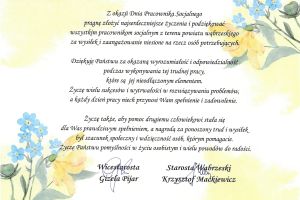Z okazji Dnia Pracownika Socjalnego pragnę złożyć najserdeczniejsze życzenia i podziękować wszystkim pracownikom socjalnym...