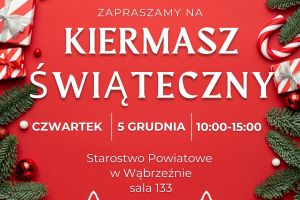 Zapraszamy na kiermasz świąteczny w czwartek 5 grudnia 2024 r. w godz. 10:00-15:00 w sali nr 133 Starostwa Powiatowego w...