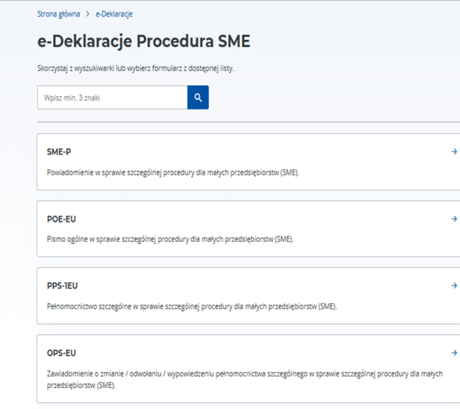 Instrukcja gdzie znaleźć formularze związane z procedurą szczególną SME.