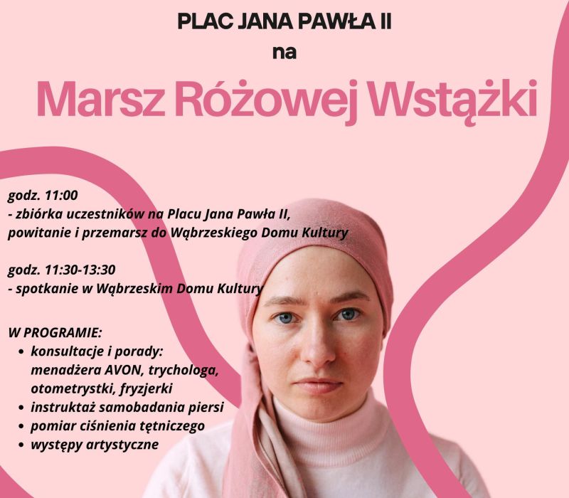 Fragment plakatu informującego o Marszu Różowej Wstążki.