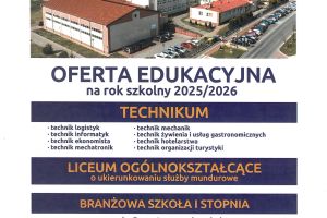 Plakat z ofertą edukacyjną Zespołu Szkół w Wąbrzeźnie.
