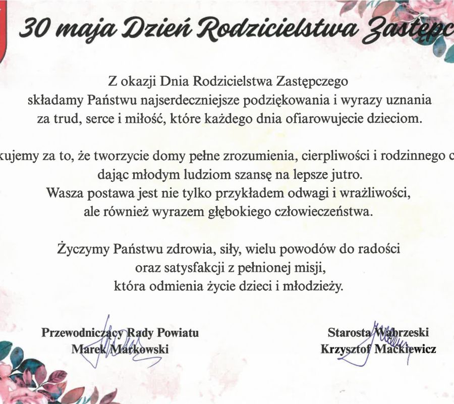 Z okazji Dnia Rodzicielstwa Zastępczego składamy Państwu najserdeczniejsze podziękowania i wyrazy uznania za trud, serce i...
