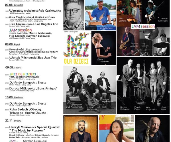 Plakat ze szczegółowym programem festiwalu WąbJAZZno.5
