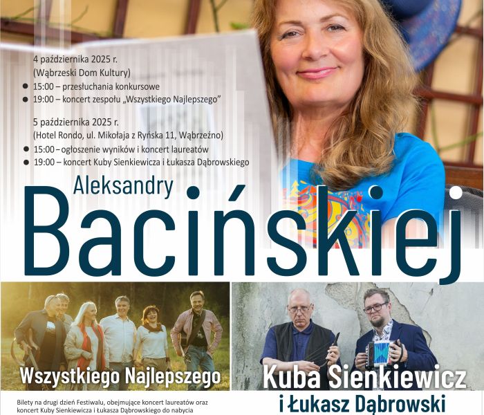 Plakat ze szczegółowym programem IV Festiwalu Piosenek Aleksandry Bacińskiej