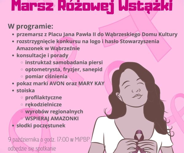 Plakat informujący o Marszu Różowej Wstążki