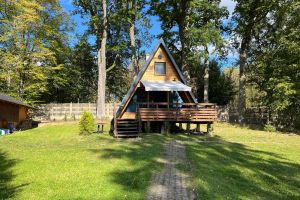 widok na domek drewniany