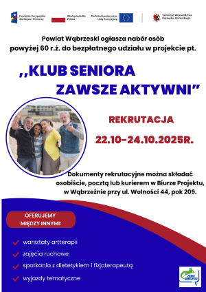 Plakat informujący o rekrutacji do Klubu Seniora "Zawsze Aktywni"