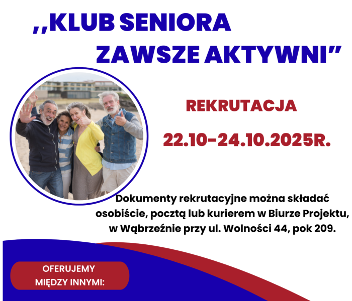 Plakat informujący o rekrutacji do Klubu Seniora "Zawsze Aktywni"