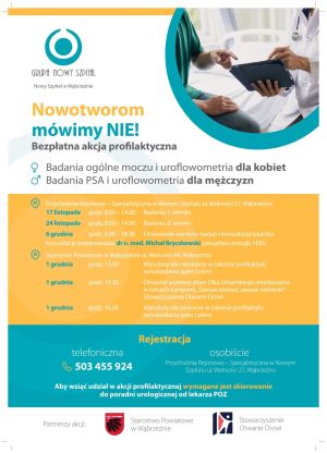 Plakat informujący o akcji profilaktycznej "Nowotworom mówimy NIE!"