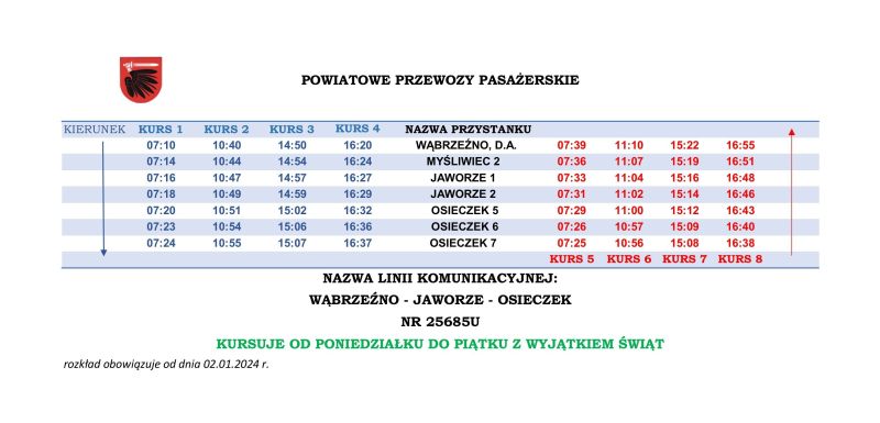 Rozkład jazdy Wąbrzeźno - Jaworze - Osieczek