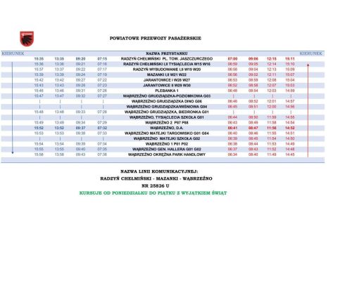 Rozkład jazdy Radzyń Chełmiński - Mazanki - Wąbrzeźno