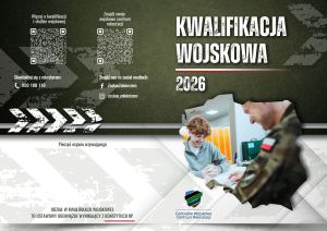 Plakat informujący o kwalifikacji wojskowej 2026 z kodami QR