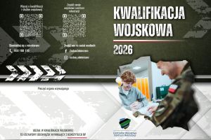Plakat informujący o kwalifikacji wojskowej 2026 z kodami QR