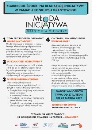 Ulotka informacyjna o programie grantowym "Młoda Inicjatywa"