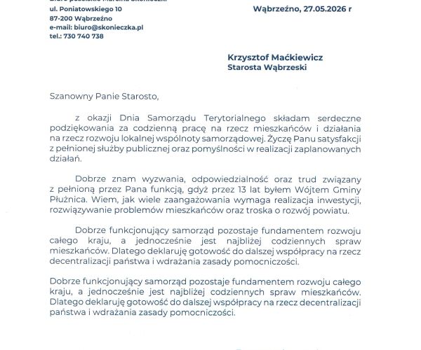 Życzenia z okazji Dnia Samorządu Terytorialnego od Posła na Sejm RP Marcina Skonieczki