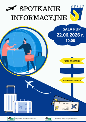 Grafika informująca o spotkaniu w ramach Europejskich Dni Pracy w dniu 22.06.2026 r. o godz. 10:00 w sali PUP