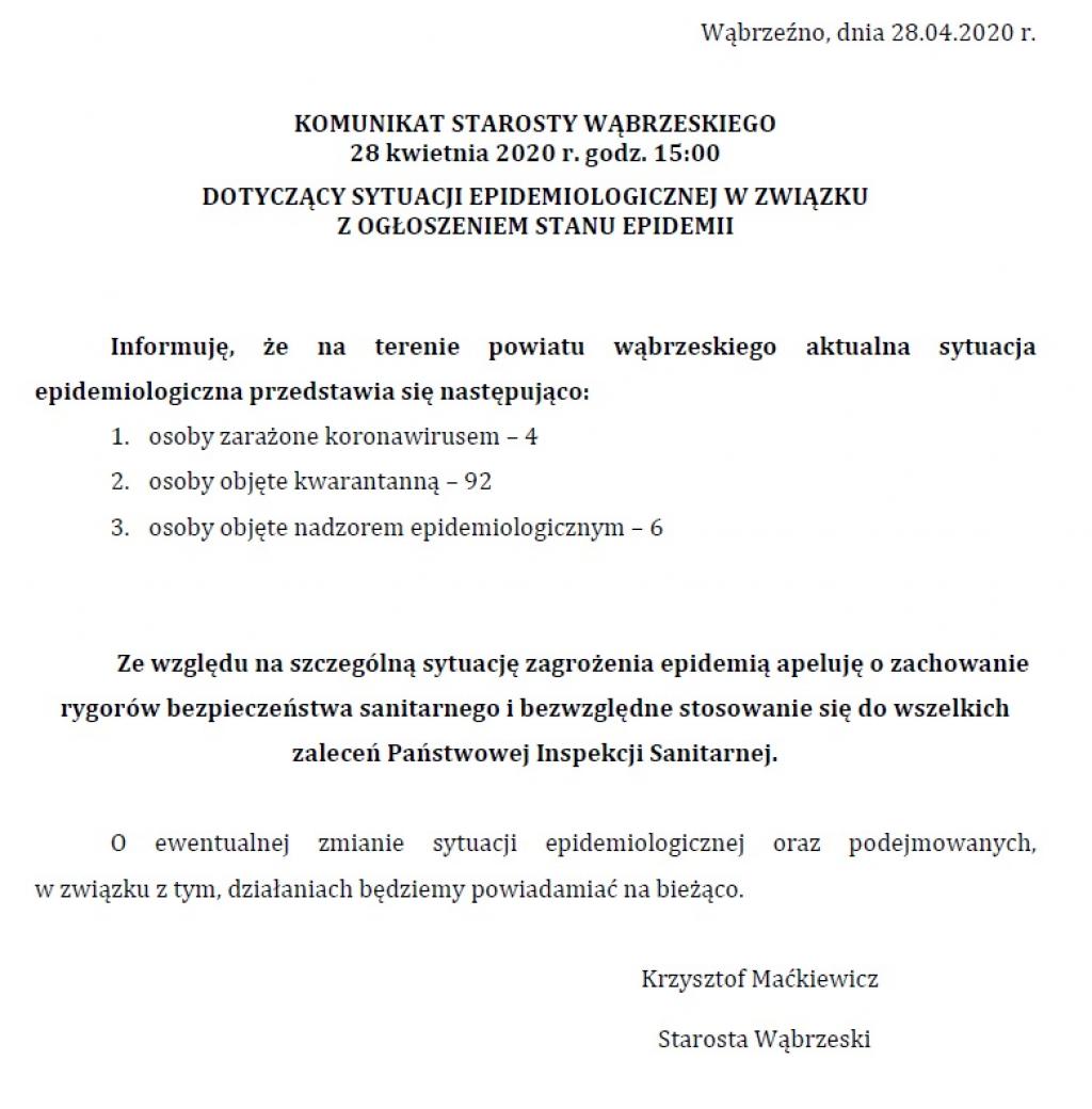 KOMUNIKAT STAROSTY WĄBRZESKIEGO