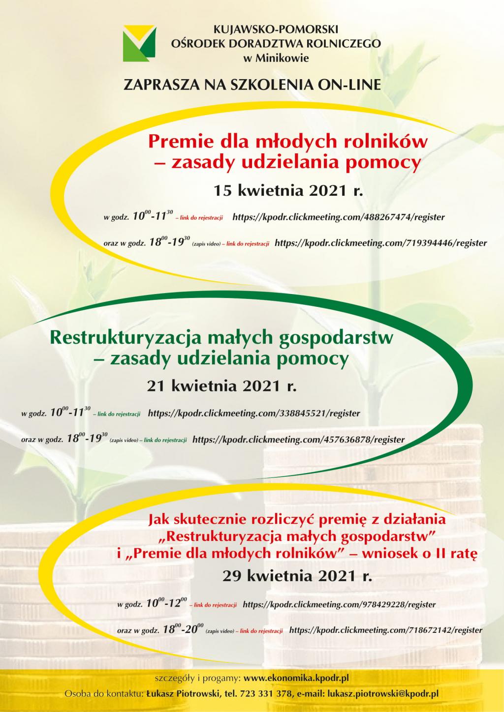 Szkolenia on-line organizowane przez Kujawsko-Pomorski Ośrodek Doradztwa Rolniczego w Minikowie