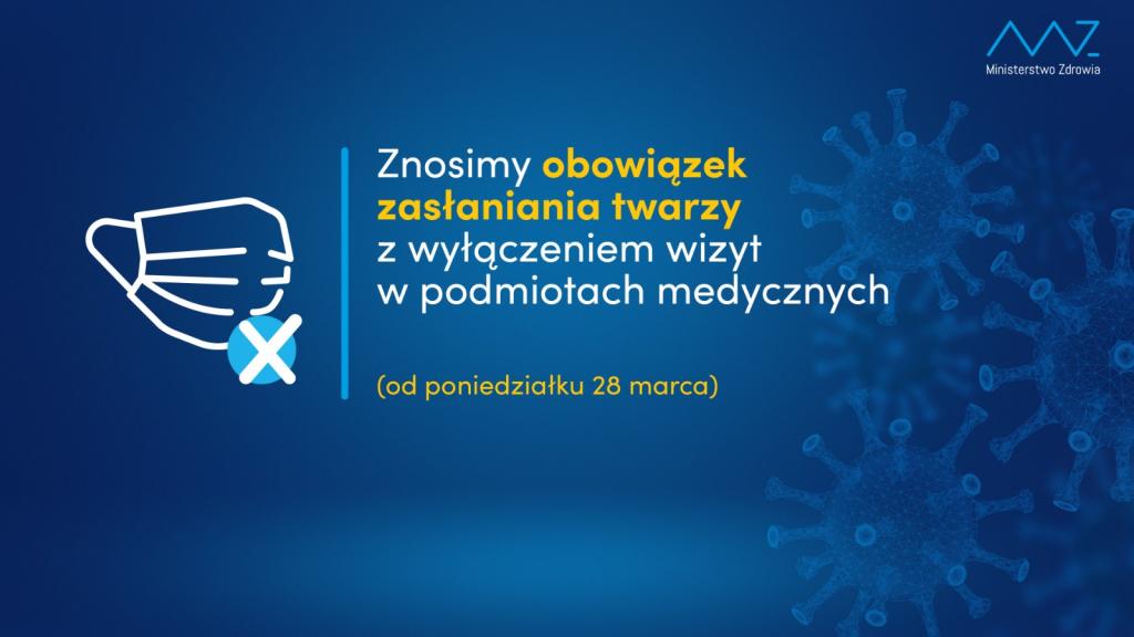 Od poniedziałku 28 marca zniesiony zostaje obowiązek noszenia maseczek, odbywania kwarantanny i izolacji